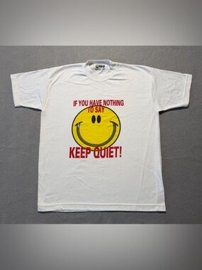 Smiley Face T Shirt Mens Large White Graphic Tee Quote Streetwear